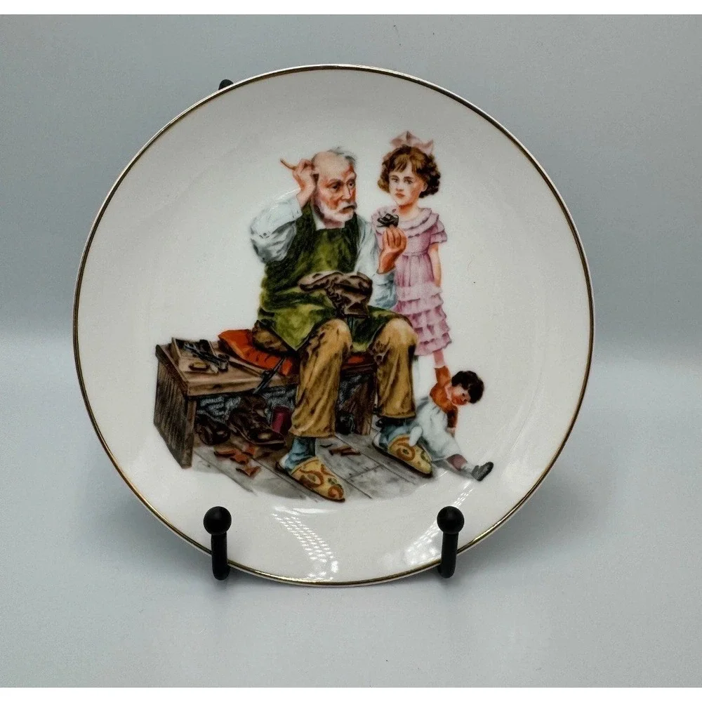 Norman Rockwell Museum The Cobbler Plate and Mug Set White Americana Decor Japan